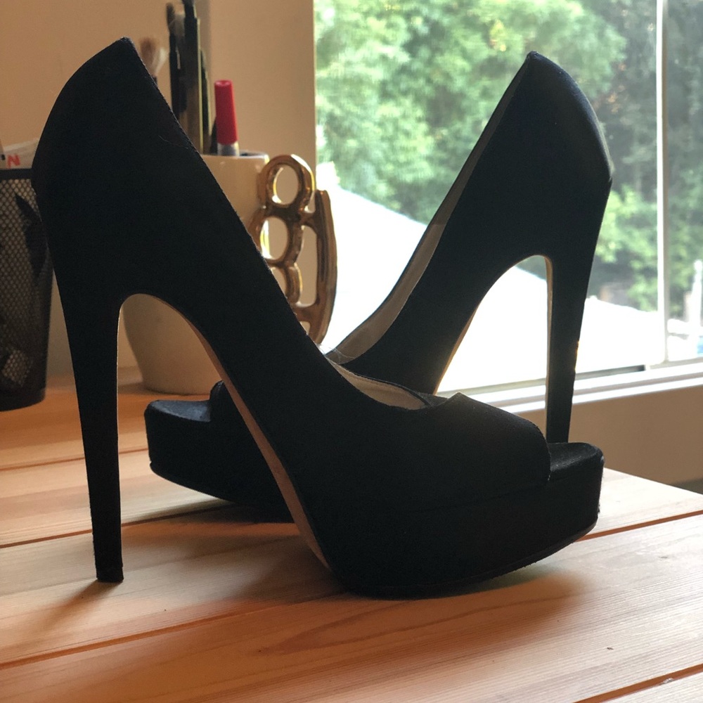Brian Atwood peep toe platform stilettos